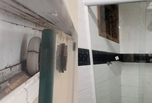 Antes e depois do conserto de box de vidro